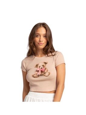 FULL TILT Bear Bow Womens Baby Tee - Large